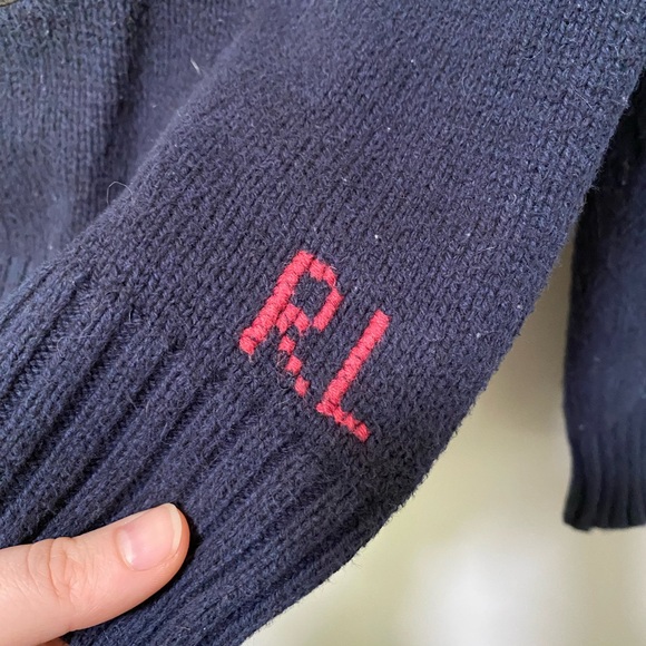Adorable Polo Ralph Lauren Navy Blue Thick Knitted Embroidered Bear Sweater - Picture 5 of 14